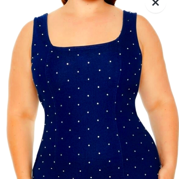 PLUS SIZE RHINESTONE DENIM DRESS - Picture 2 of 7